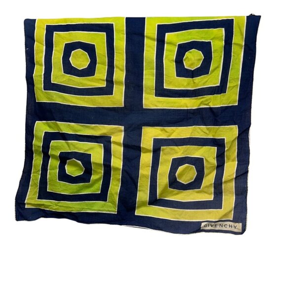 Givenchy French vintage blue green squares print cotton handkerchief square - Picture 1 of 4